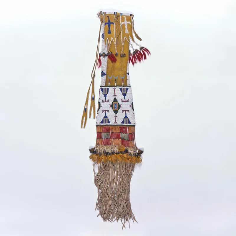 A colorful pipe bag against a white background.