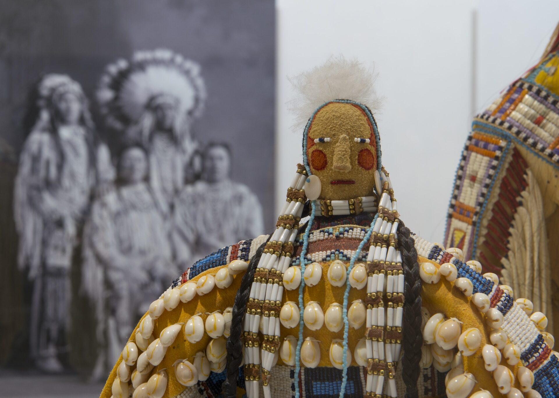 Contemporary Plains Indian Dolls on display in a gallery.