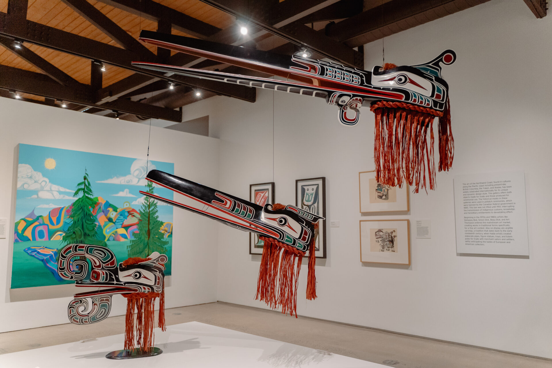A display of Canadian Native art in a gallery.