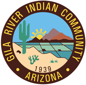 Seal of the Gila River Indian Community, Arizona, featuring a desert landscape with a cactus, sun, mountains, and farmland, with "1939" at the bottom.