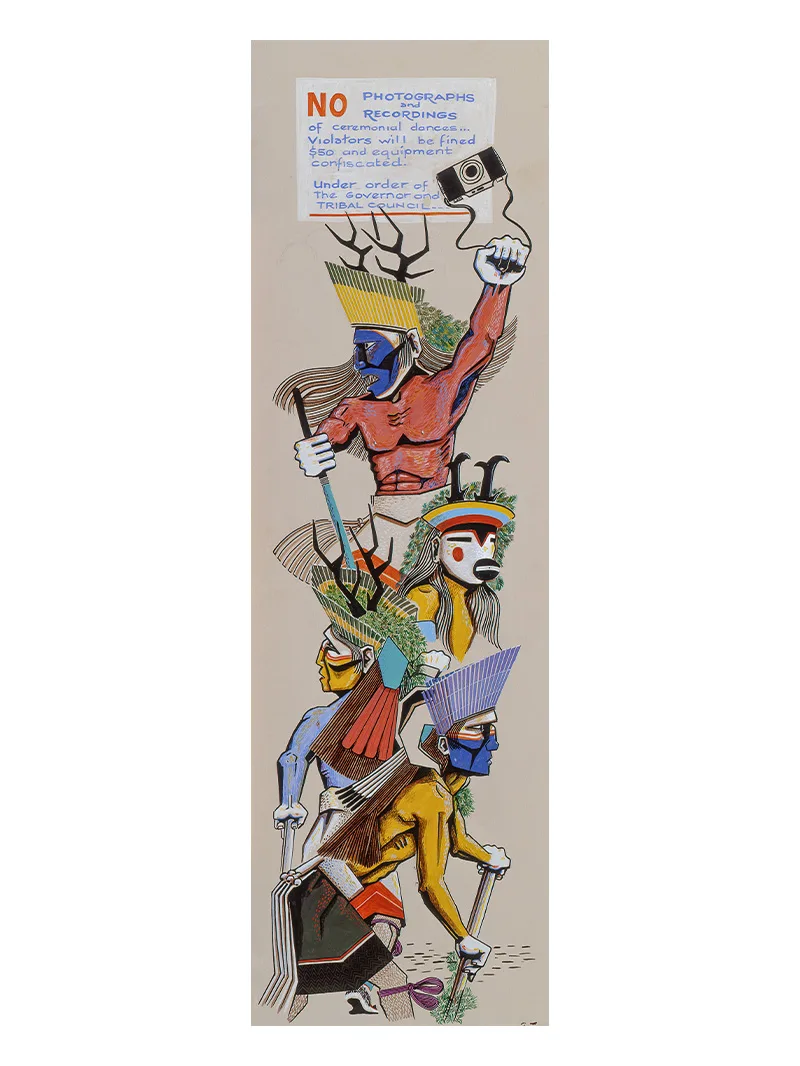 A colorful artwork depicting a group of protesting people.