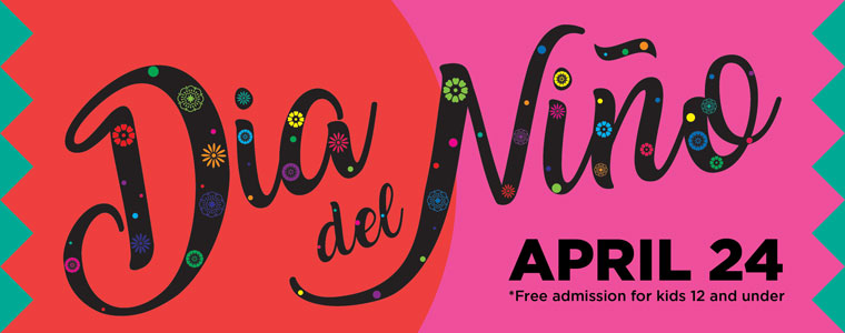 A red and pink graphic promoting a Dia del Nino event.
