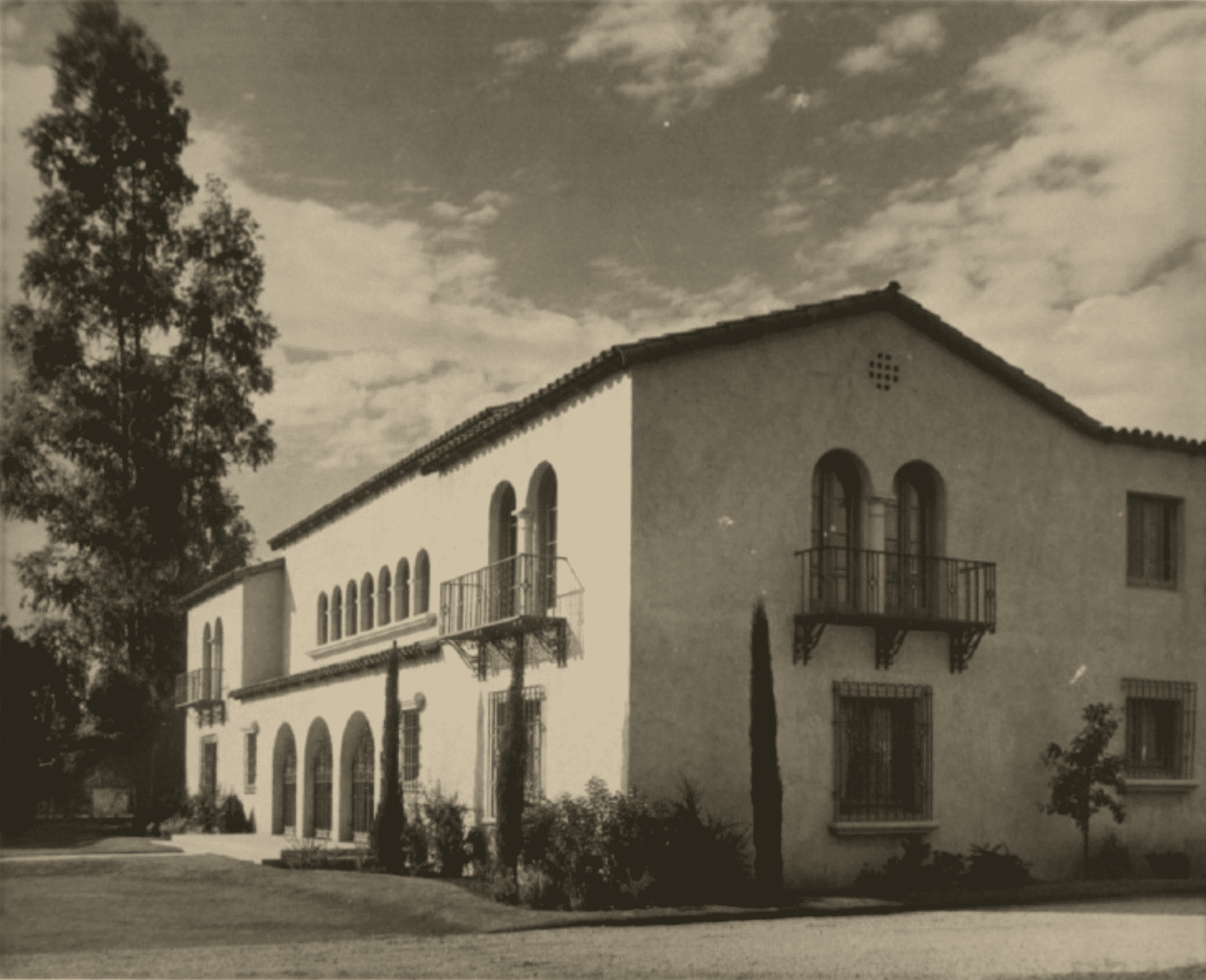 An old black and white photo of a building.